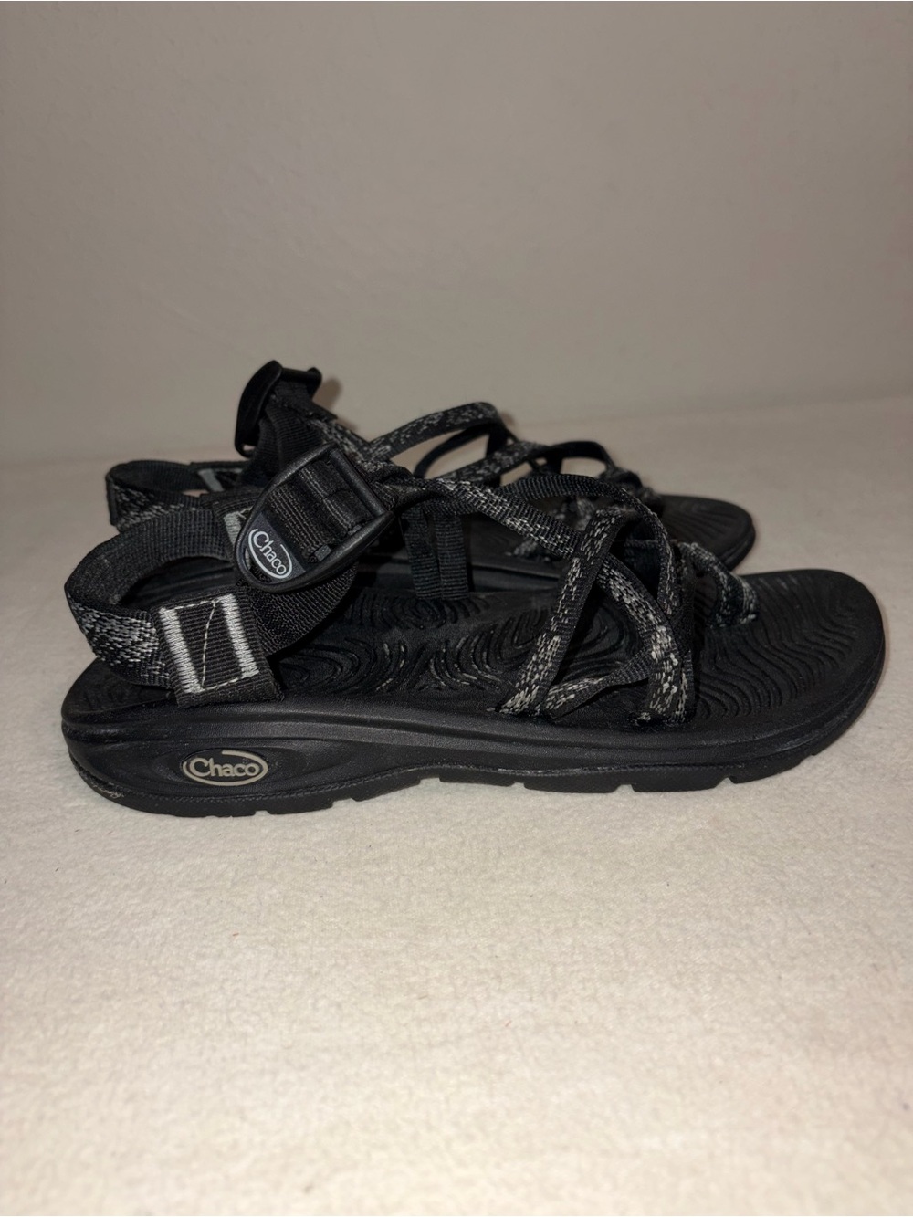 Chaco Black and Gray Strappy Sandals